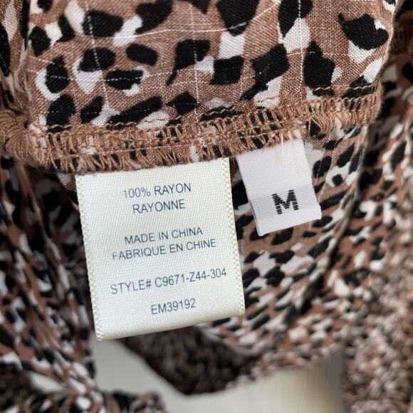 Cloth & Stone Brown Black Print V-Neck Long Sleeve Top Medium - Picture 3 of 4